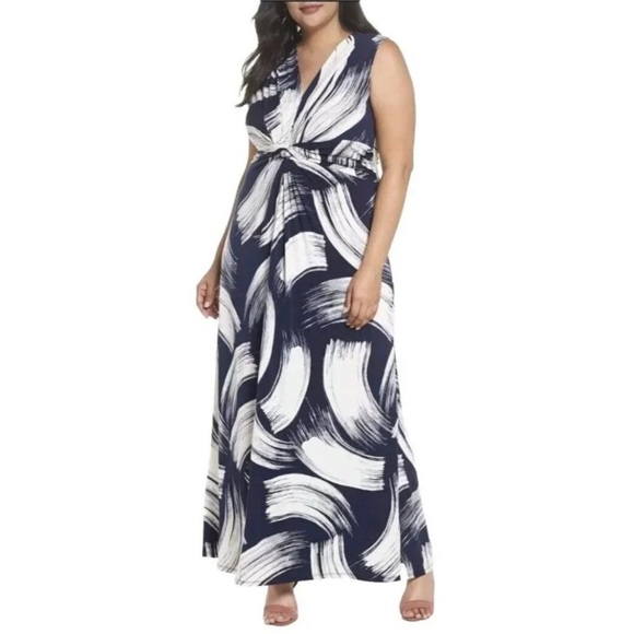 Eliza J Dresses & Skirts - Eliza J 14 Blue White Jersey Knit Stretch Knot Twist Front Sleeveless Maxi Dress